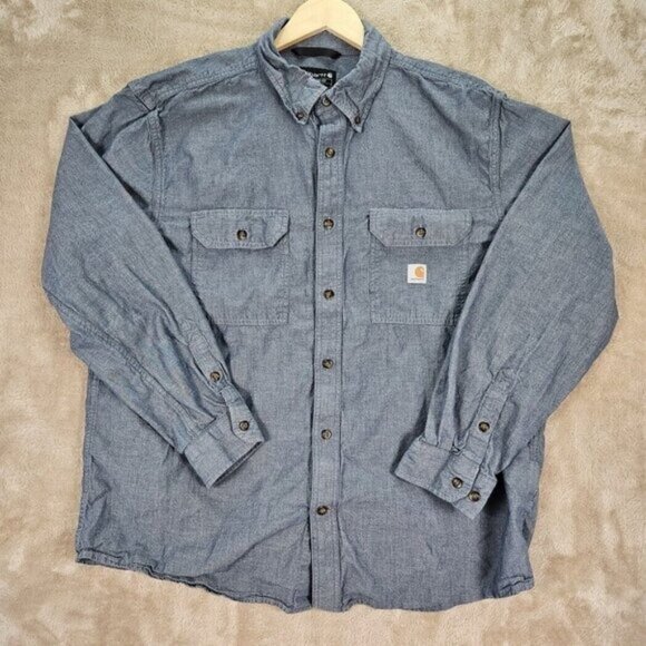 Carhartt Other - Carhartt Shirt Button-Down Gray Pocket Loose Fit Long Sleeve Mens Sz XL Workwear